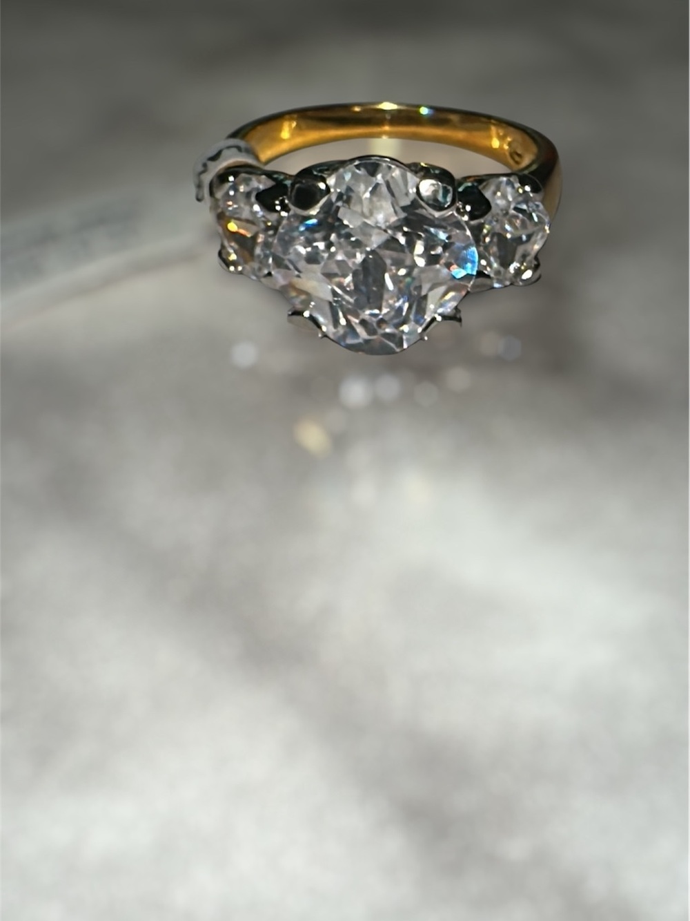14 kt Gold Electroplated Three-Stone Sparkling Clear Crystal Ring - White/Clear